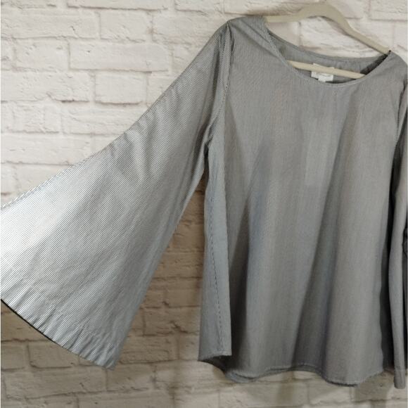 Y Blu Heaven Women's Grey Striped Long Tie Statement Sleeve Top Blouse NWT M - Picture 5 of 13
